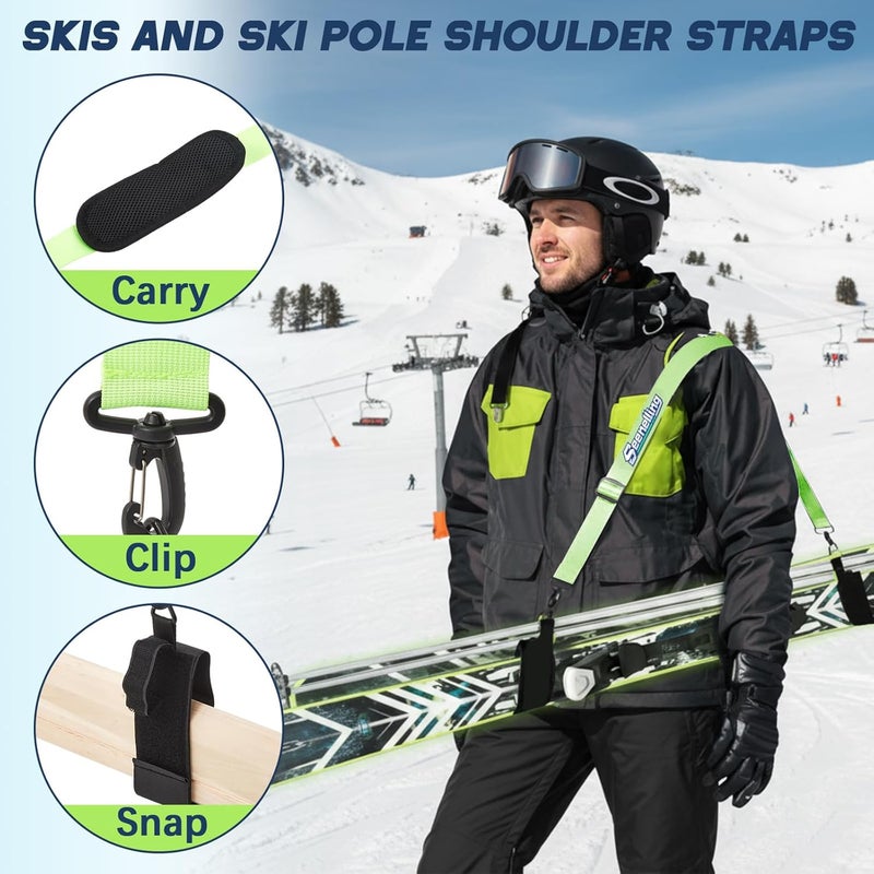 Seenelling 4 Pcs Ski Boot and Pole Carrier Straps Skiing Accessories 2 Anti Slip Boot Straps 2 Adjustable Shoulder Slings with Cushioned Pad and Buckle, Outdoor Winter Essential for Men Women - Image 3